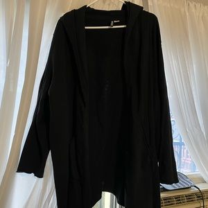 Hooded Draped Black Cardigan